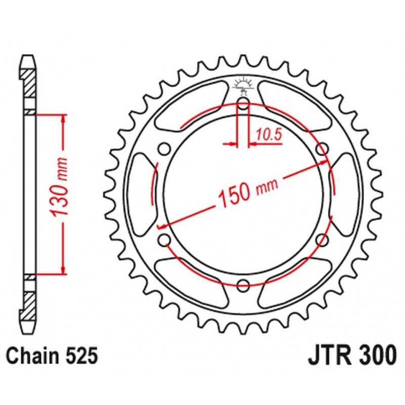 JT GALINĖ ŽVAIGŽDĖ 300 47 HONDA XL600V TRANSALP 87-99, XL700V 08-13 (30047JTZBK)(GR. 525) JUODA