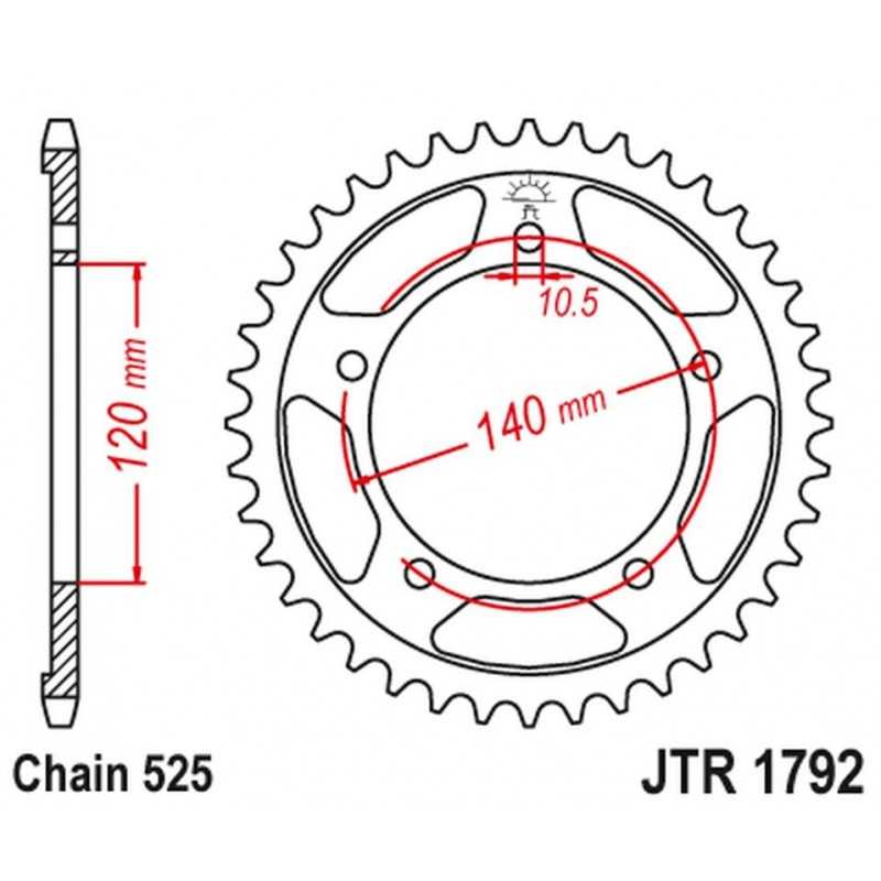 JT GALINĖ ŽVAIGŽDĖ 4398 42 SUZUKI GSR 750 11-19, GSXR 750 00-03, DL 1000 15-16, GSX 750S 15-16 (439842JT)(GR. 525)(JUODA)