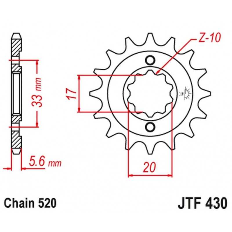 JT PRIEKINĖ ŽVAIGŽDUTĖ 430 12 KAWASAKI KXF 250 04-05, SUZUKI RMZ 250 04-05 (43012JT)(GR. 520)