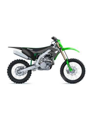 UFO PLASTIKŲ KOMPLEKTAS KAWASAKI KXF 250 21, KXF 450 19-21 SPALVA PILKA / ŽALIA ( KOMPLEKTE AMORTIZATORIŲ APSAUGOS IR LIPDUKAI )