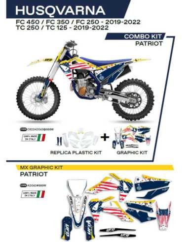 UFO PLASTIKŲ KOMPLEKTAS + LIPDUKŲ RINK HUSQVARNA TC 125/250 19-22FC 250/350/450 19-22 PATRIOT OEM (BALTA/MĖLYNA)