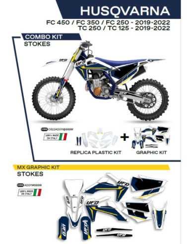 UFO PLASTIKŲ KOMPLEKTAS + LIPDUKŲ RINK HUSQVARNA TC 125/250 19-22FC 250/350/450 19-22 STOKES OEM (BALTA/MĖLYNA)