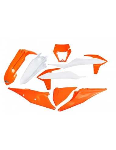 UFO PLASTIKŲ KOMPLEKTAS KTM EXC 125 20-21 EXC/EXCF(EXC-F) 150/250/300/350/450/500 20-23 OEM 23 (BALTA/ORANŽINĖ)