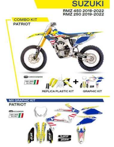 UFO PLASTIKŲ KOMPLEKTAS + LIPDUKŲ RINK SUZUKI RMZ 250 19-22RMZ 450 18-22 PATRIOT OEM (GELTONA/BALTA/JUODA)