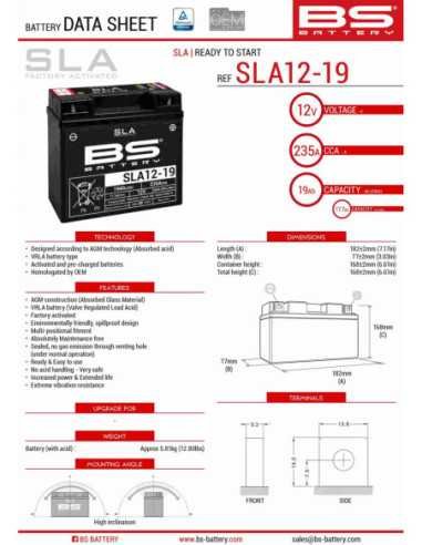 BS AKUMULIATORIUS 51913/51814 MAX (FA) (G12-19 SLA12-19 SLA12-22) 12V 21AH 183X79X171 NEAPTARNAUJAMAS - UŽPILDYTAS (275A)