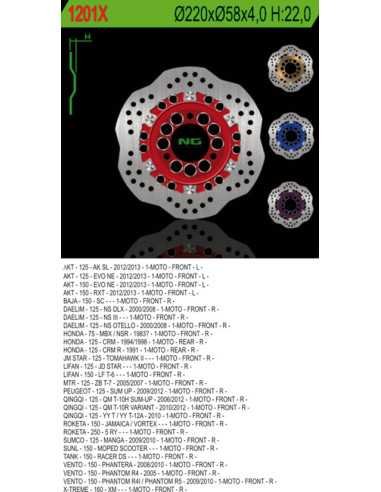 NG STABDŽIŲ DISKAS PRIEKIS DAELIM 125 00- 08, PEUGEOT 125 SUM 09- 12, GALAS HONDA CRM 125 91- 98 (220X58X4) (3X85MM) BANGUOTAS