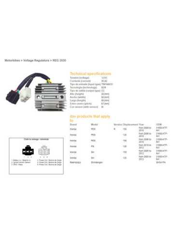 DZE ĮTAMPOS REGULIATORIUS HONDA SH 125/150 05-12 (12V, 35A) (31600-KTF-641) (SH541PA) (ESR910)